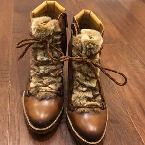 Pikolino Furry Tie-Up Boots with a heel.